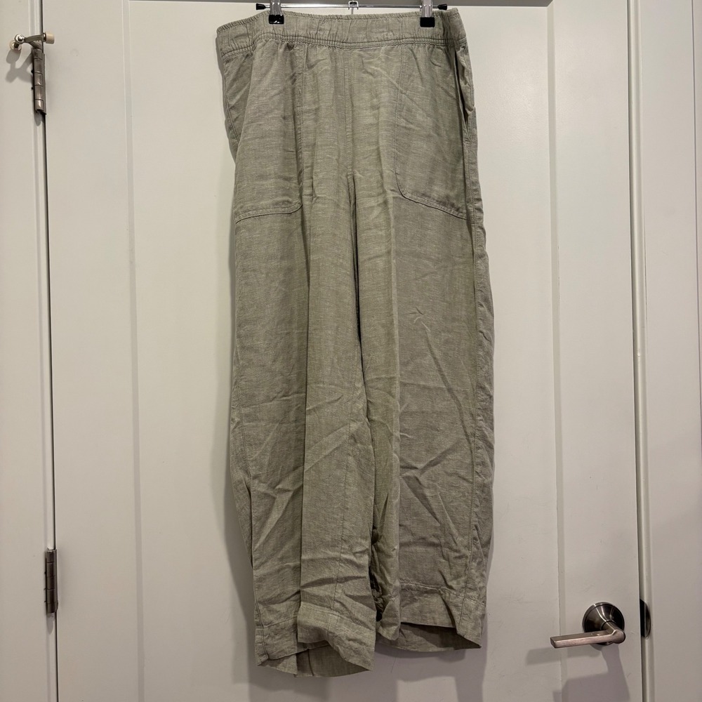 Jones New York Jones & Co Sage Green Linen Blend Wide Leg Crop Pants Large